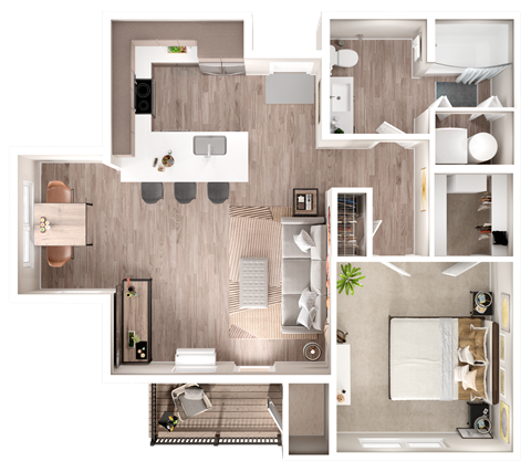 Floor plan for 1 bed, 1 bath, 700 sqft